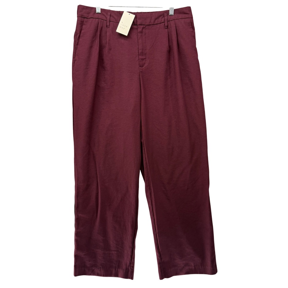 A New Day Trousers Womens 14 Burgundy High Rise Pleated Wide Leg NWT